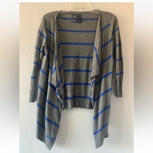 American Eagle Women's Gray/Blue Striped 3/4 Sleeve Open Front Cardigan Sz Small